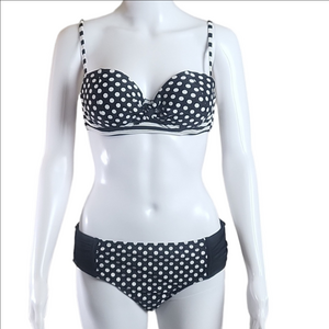 Collections by Catalina 2 Piece Black & White Polka-dot Striped Bikini S…